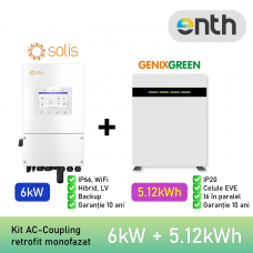 Kit AC-Coupling (retrofit sistem fotovoltaic existent): Invertor monofazat 6kW hibrid SOLIS + baterie 5.12kWh GENIXGREEN