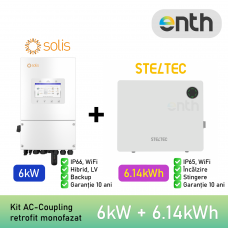 Kit AC-Coupling (retrofit sistem fotovoltaic existent): Invertor monofazat 6kW hibrid SOLIS + baterie 6.14kWh STELTEC Kit AC-Coupling (retrofit sistem fotovoltaic existent): Invertor monofazat 6kW hibrid SOLIS + baterie 6.14kWh STELTEC
