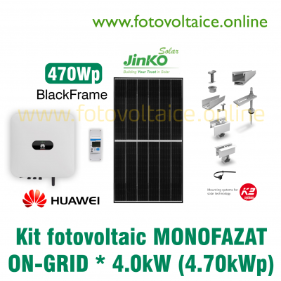 Kit fotovoltaic monofazat ON-GRID 4.70kWp (HUAWEI, JINKO 470Wp, K2 Systems)