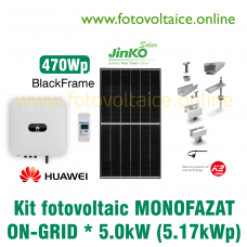 Kit fotovoltaic monofazat ON-GRID 5.17kWp (HUAWEI, JINKO 470Wp, K2 Systems)