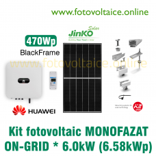 Kit fotovoltaic monofazat ON-GRID 6.58kWp (HUAWEI, JINKO 470Wp, K2 Systems)