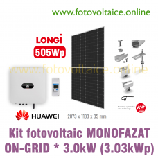 Kit fotovoltaic monofazat ON-GRID 3.03kWp (HUAWEI, LONGi 505Wp, K2 Systems)