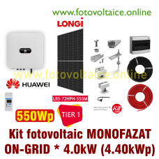 Kit fotovoltaic monofazat ON-GRID 4.40kWp (HUAWEI, LONGi 550Wp, K2 Systems)