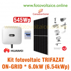 Kit fotovoltaic trifazat ON-GRID 6.54kWp (HUAWEI, CANADIAN Solar 545Wp, K2 Systems)