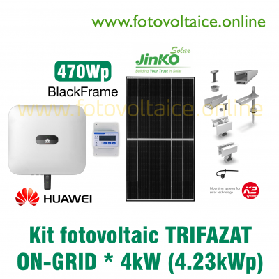 Kit fotovoltaic trifazat ON-GRID 4.23kWp (HUAWEI, JINKO 470Wp, K2 Systems)