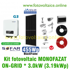 Kit fotovoltaic monofazat ON-GRID 3.19kWp (SOFAR SOLAR, JA-Solar, K2 Systems)