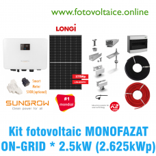 Kit fotovoltaic monofazat ON-GRID 2.625kWp (SUNGROW, LONGi, K2 Systems)