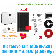 Kit fotovoltaic monofazat ON-GRID 4.50kWp (SUNGROW, LONGi, K2 Systems)