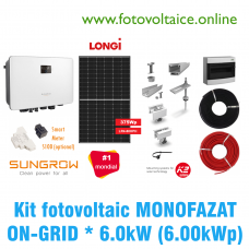 Kit fotovoltaic monofazat ON-GRID 6.00kWp (SUNGROW, LONGi, K2 Systems)