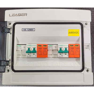 Tablou electric sistem fotovoltaic DC + SPD/DC + MCCB, 2 siruri (string) (SPD600VDC) (cofret plastic etans IP65)